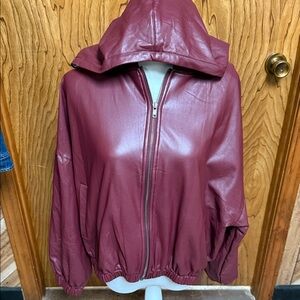 EE-SOME Women's Burgundy Faux Leather Hooded Jacket Small NWOT